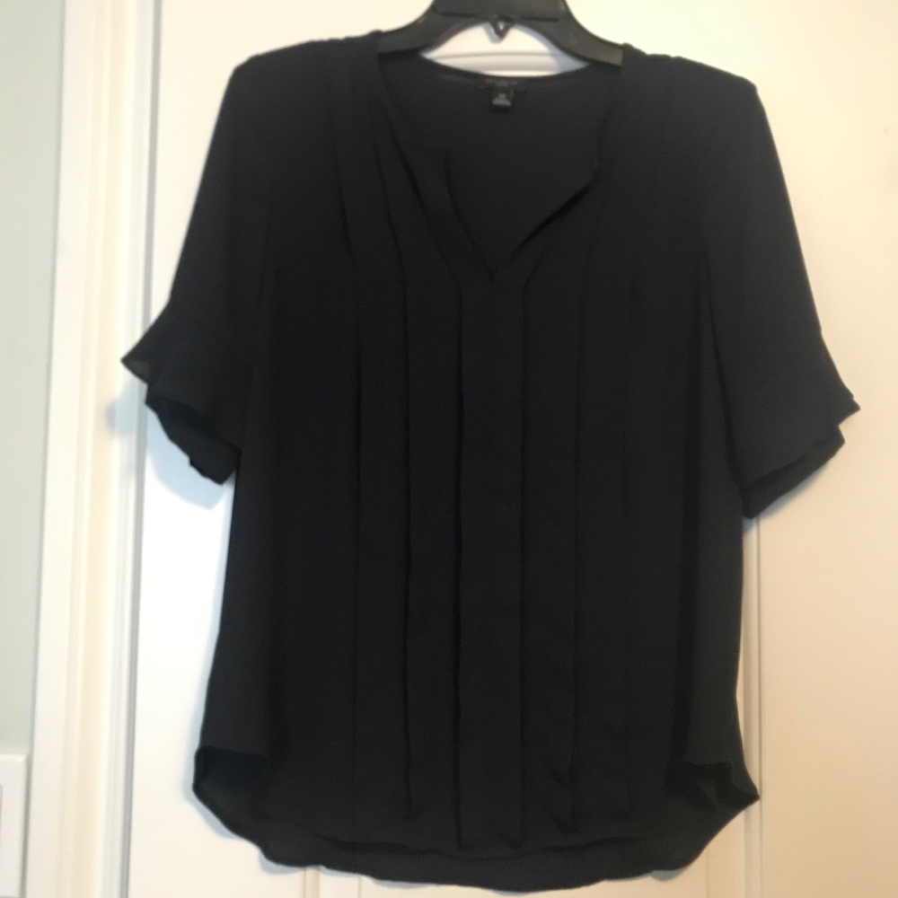 Ann Taylor Navy Flutter Sleeves Blouse with Pleats Size PS